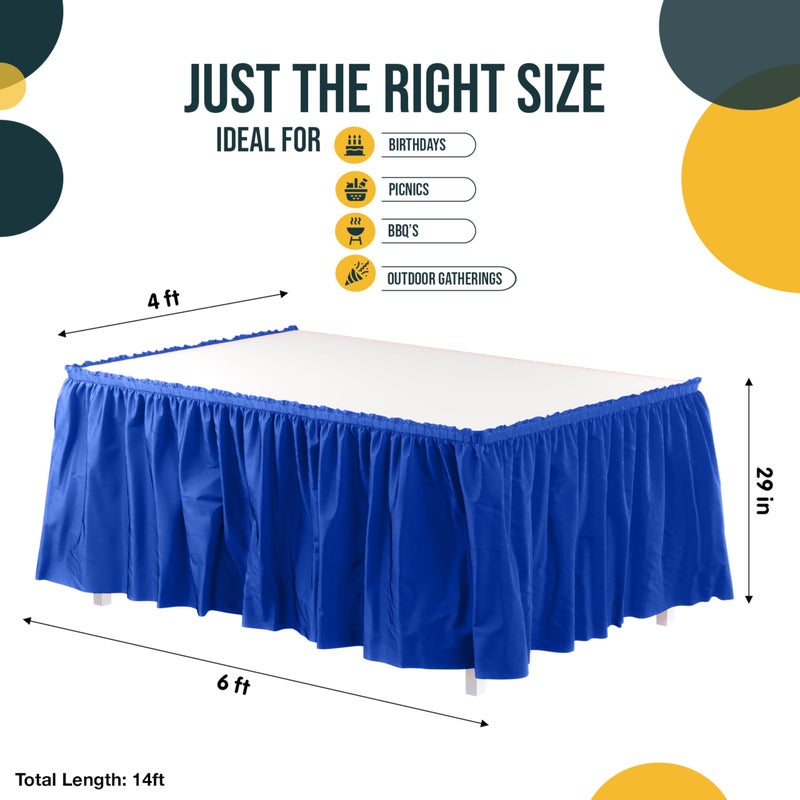 Exquisite Ruffle Table Skirt Dark Blue 6 Pack 14 Ft Long Table Skirts for Rectangle Tables 6ft Plus or Round Tables Skirts with Adhesive Strip for Gender Reveal Decor & Happy Birthday Parties - Image 4